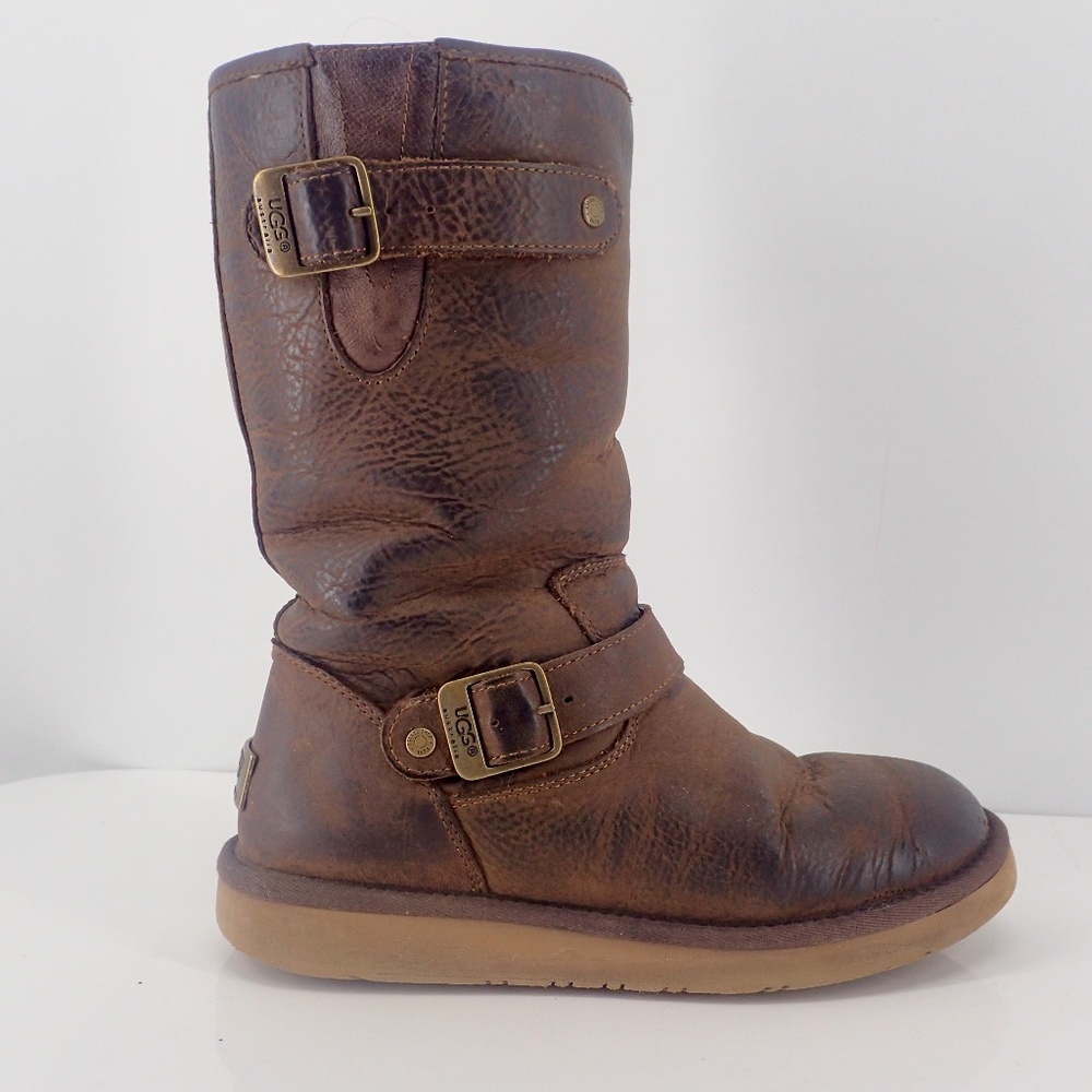 UGG Australia Bailey Buckle Boots Winter Brown Size 7 Mid Calf Leather F19014